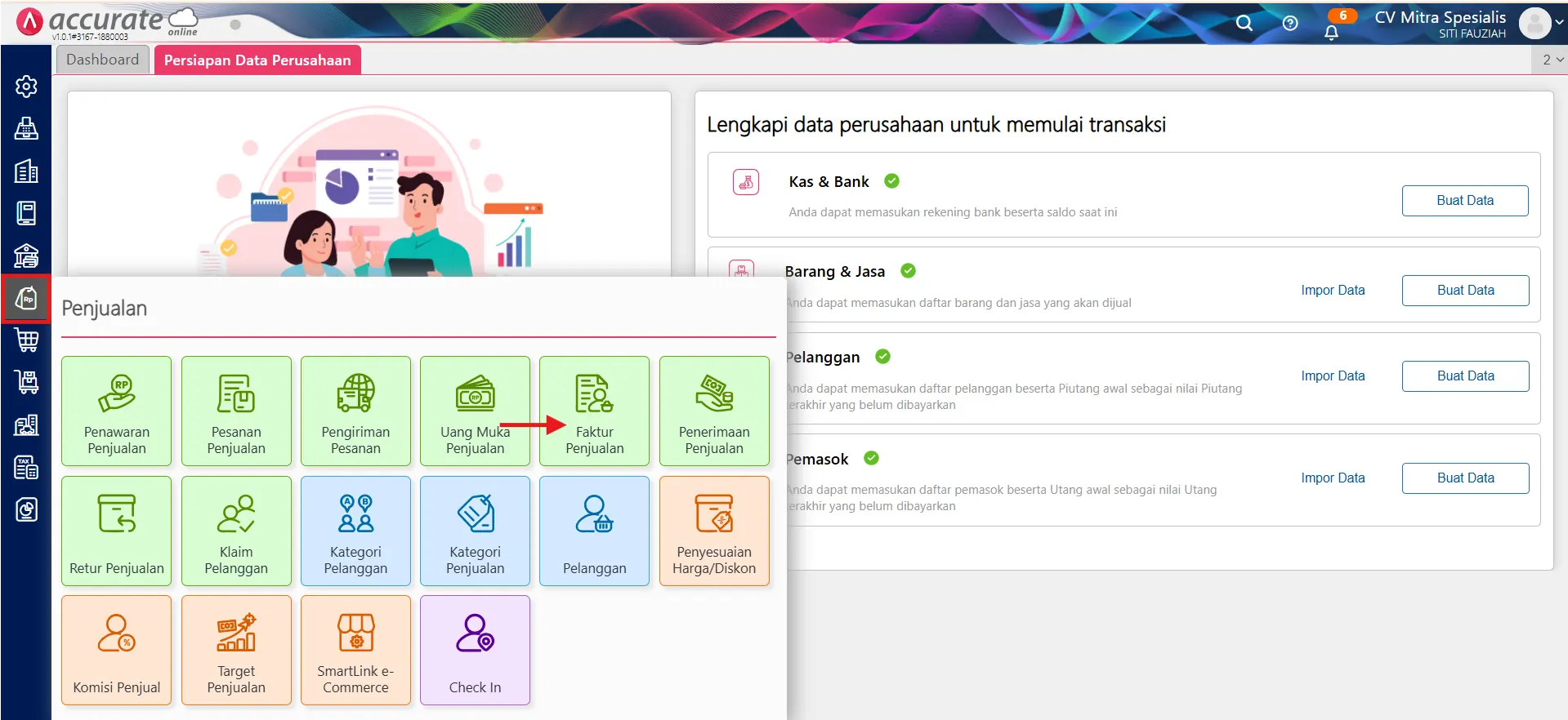 membuat penerimaan penjualan dari faktur